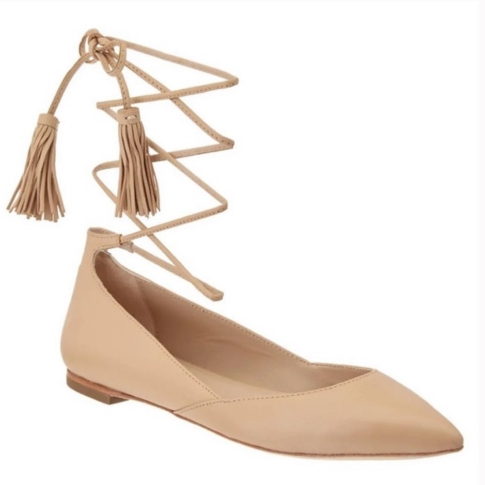 Loeffler Randall Penelope Nude Leather Tassel Tie Flats 6